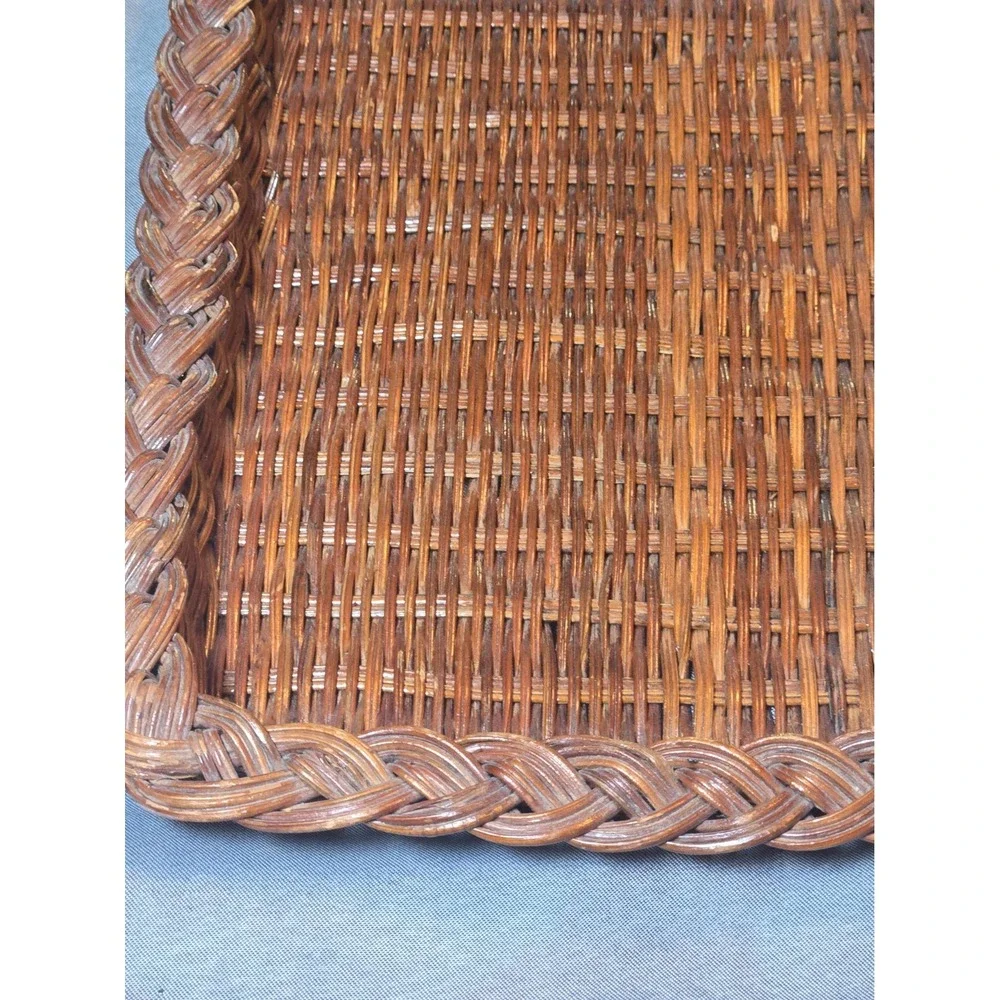 VTG Wicker Serving Tray Rectangular Woven Basket Braided Rim Coffee Table 13x9